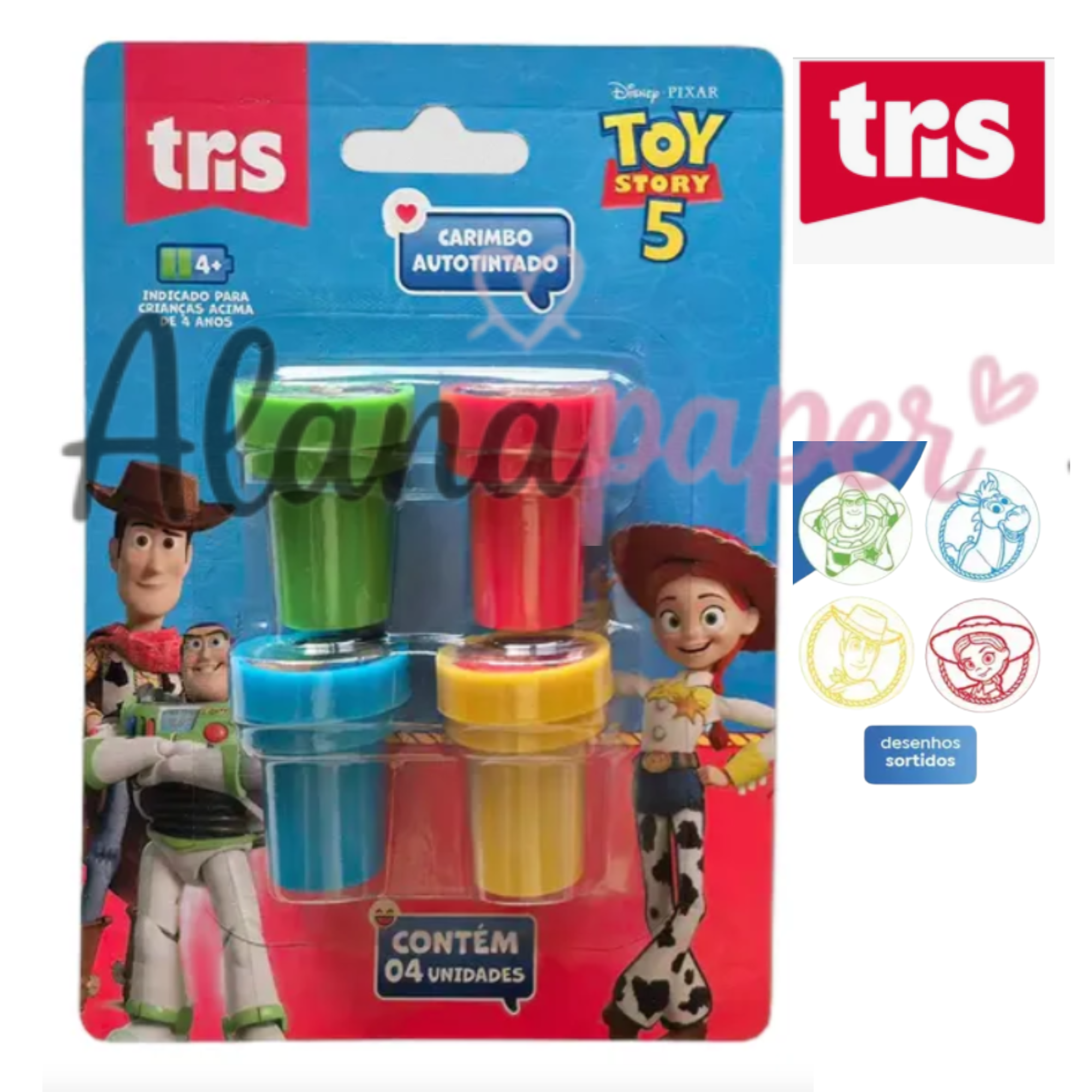 📌 Carimbo Autotintado Cartela com 4 Unidades Toy Story – Tris