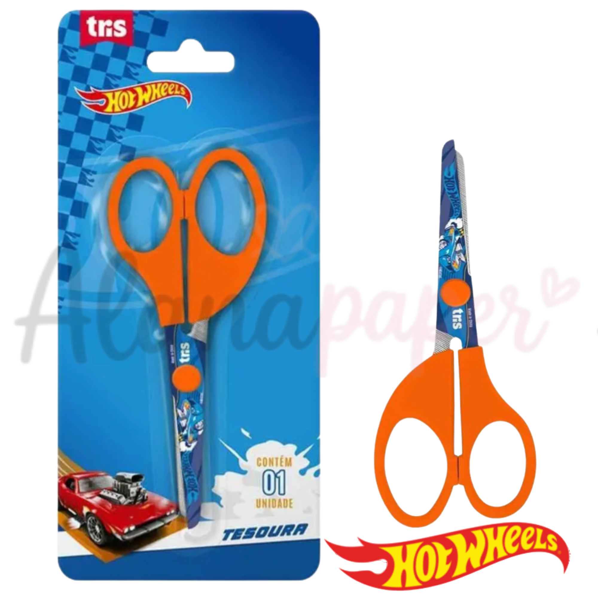 Tesoura Escolar Hot Wheels Infantil Ponta Redonda TRIS - Licenciada
