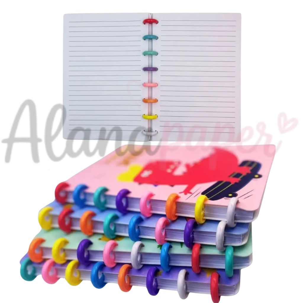 Mini Caderno de Disco Dinossauro A6 Capa Flexível PVC - 80 Folhas