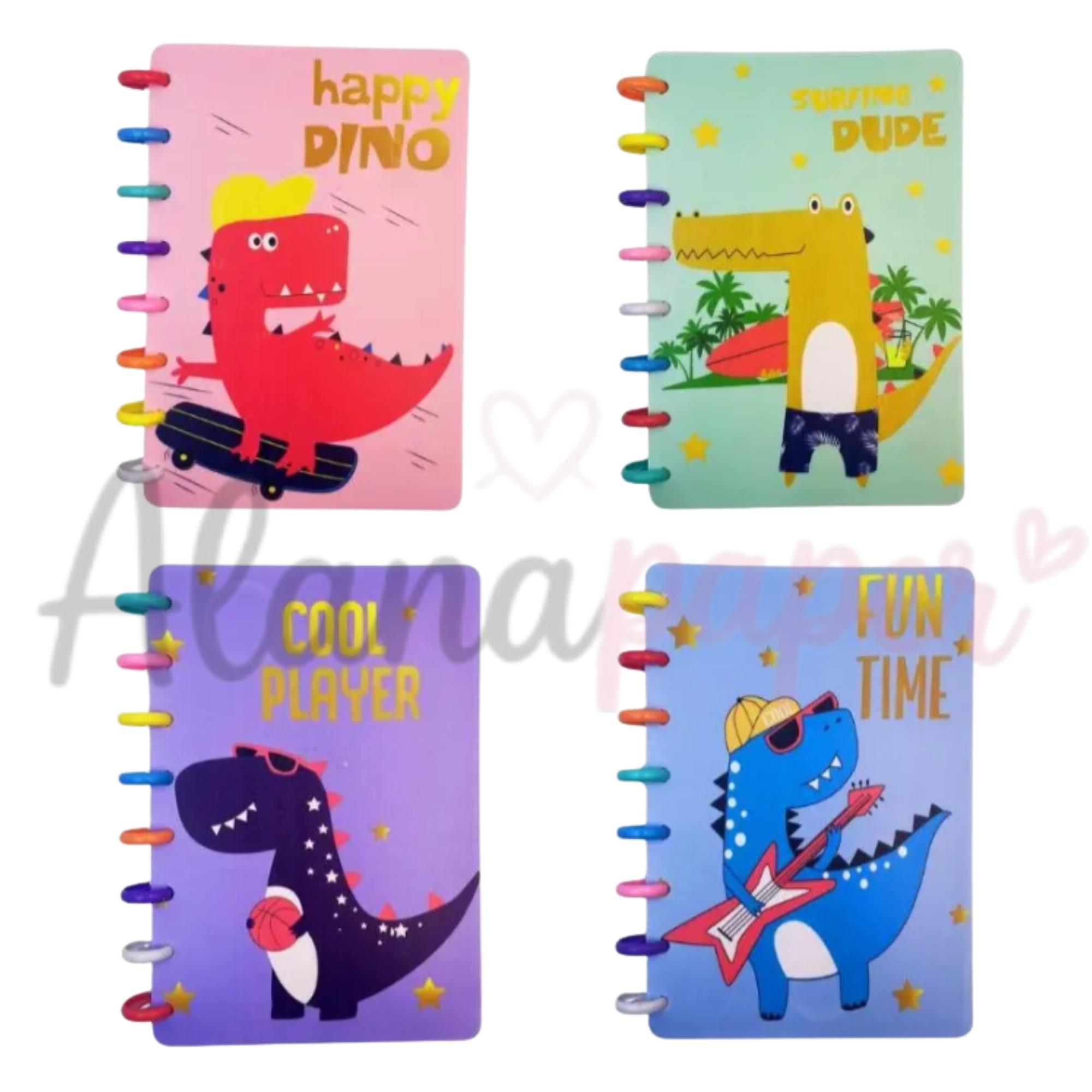 Mini Caderno de Disco Dinossauro A6 Capa Flexível PVC - 80 Folhas